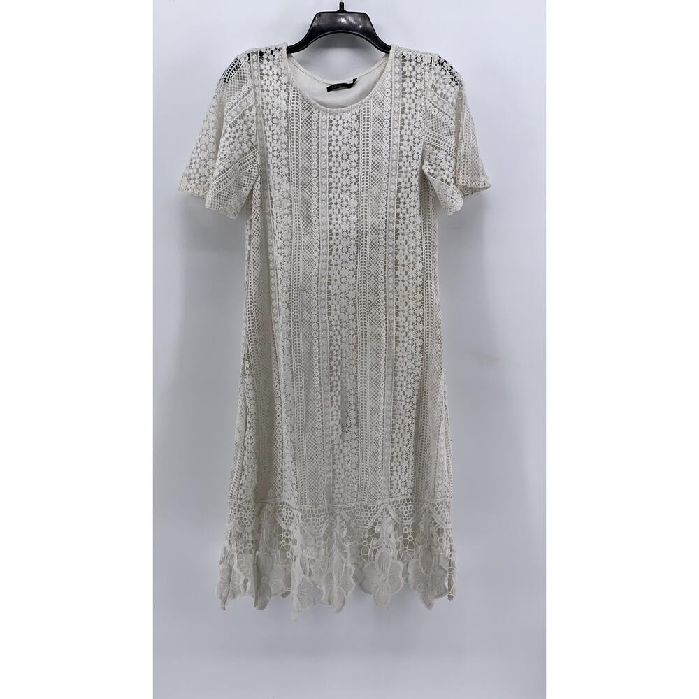 MIKAROSE Women's Cream Embroidered Lace Midi Dress SZ XS